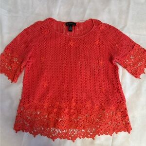 INC International Concepts Coral Crochet Floral Short-Sleeve Top